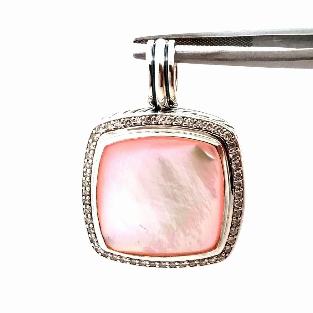 David Yurman Sterling Silver Albion Pink Mother Of Pearl Diamond Halo Pendant